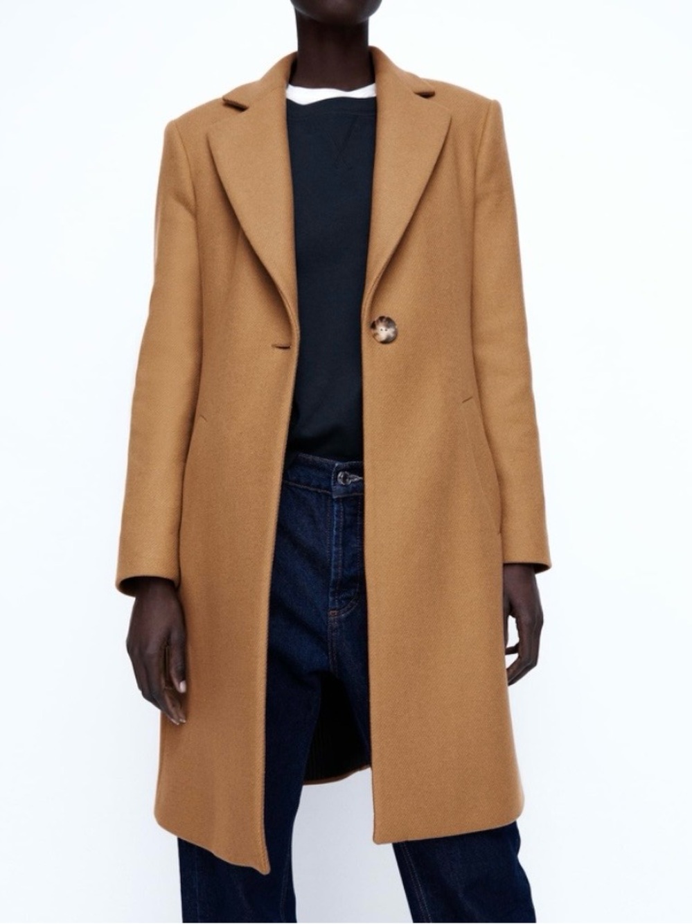 ZARa Camel Single-Button Wool-Blend Trench Coat NWT